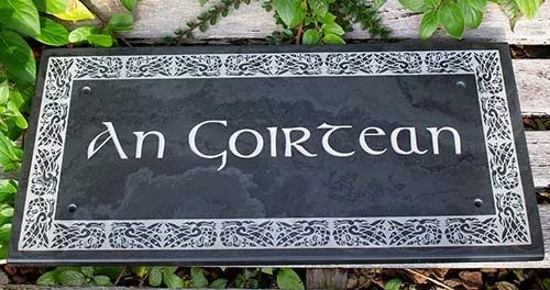 Where designs are very detail we laser instead of sandblasting the design Lasered Slate Celtic Border