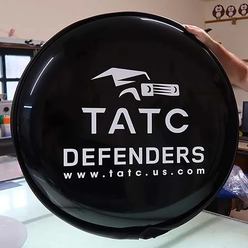 If buying larger number screen printing may be the bst option. Cut vinyl lettering plus logo