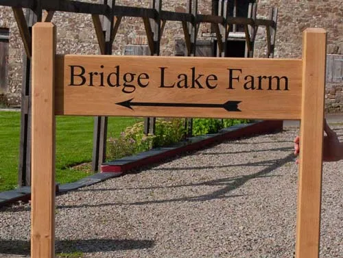 Oak Sign Morticed into Posts