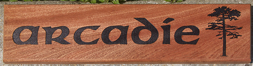 Sapele house sign with image
