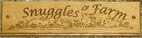 Wooden house sign with detailed image