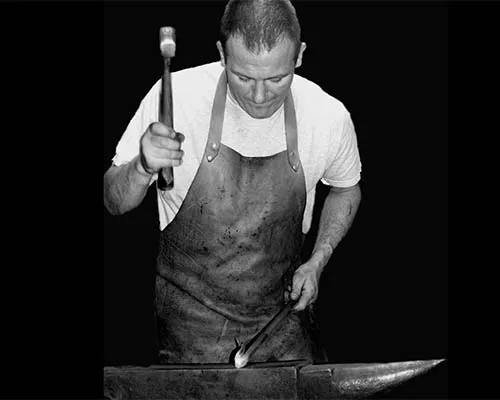 James is an talented blacksmith making all kinds or brackets and tree stakes for us. James Kendrew