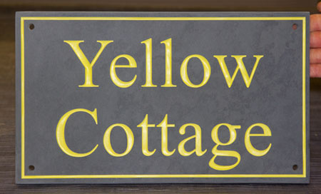 Slate sign with Farrow and Ball Yellowcake letters