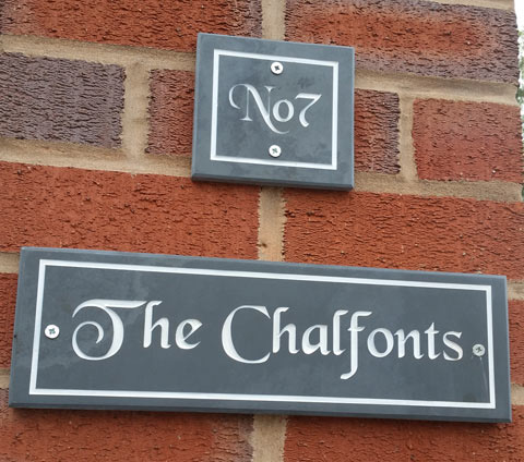 Slate house sign and number