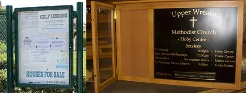 Outdoor notice boards in oak and metal