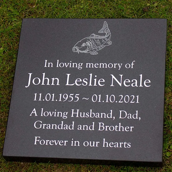 Fish image on slate memorial Welsh Slate Memorial Tablet