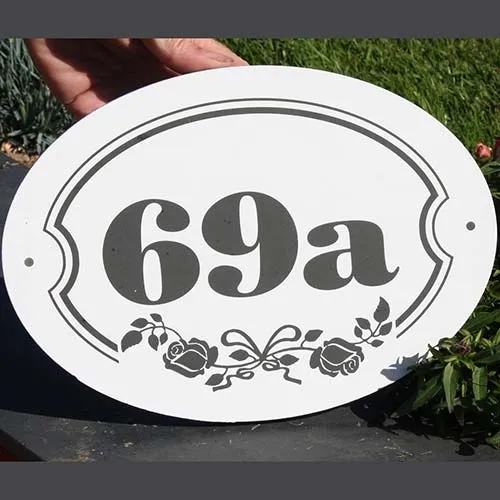 Slate number sign which was first painted and then laser etched. Painted Slate House Number.