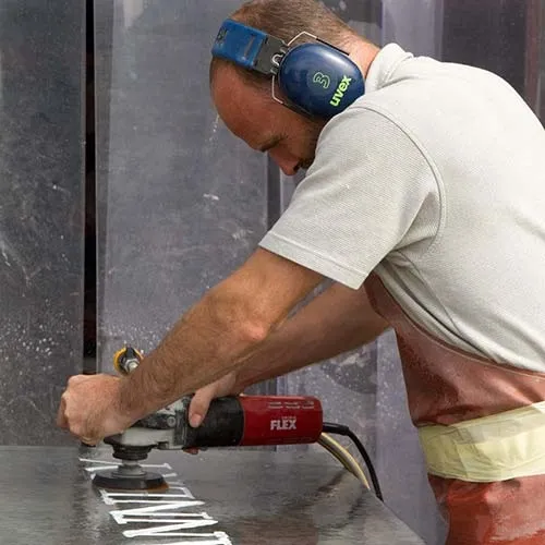 Each slate doorstep is crafted individually. Polishing Slate