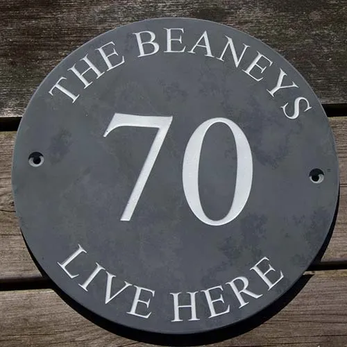 Personalised rouond slate number sign. Round Slate House Number