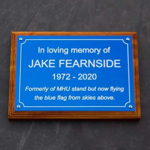 Ideal for smaller plaques - this 1.5mm aluminium plaques has been fixed to a backing board. Blue Aluminium - Laser Engraved