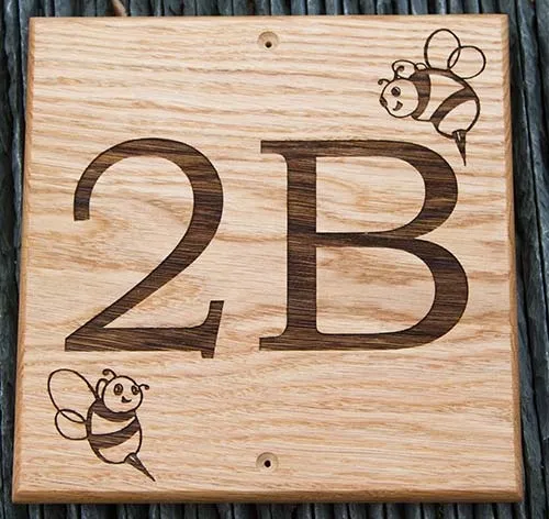 Images can be added to your house number sign. Small Oak Number Sign