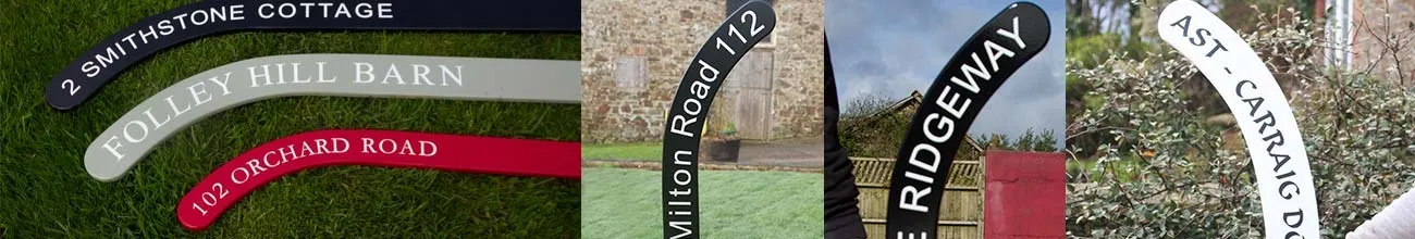 A selection of painted hockey stick signs.