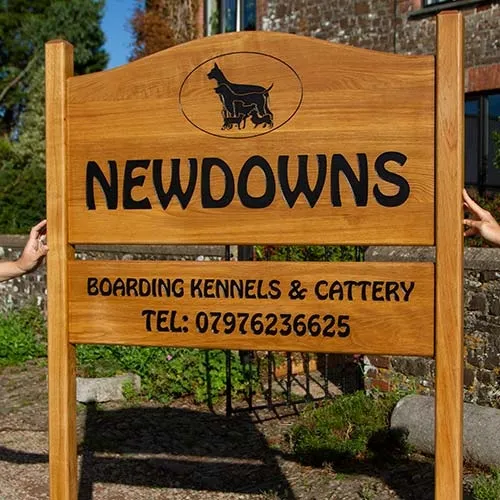 Iroko is a good chose in that it is full of its own oil and requires less maintenance. Large Iroko Wood Sign