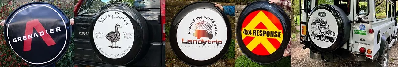 A selection of full colour personalised wheel covers