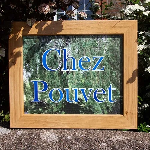 This aluminium composite sign has a full coluor print, framed in oak. Printed Framed Sign