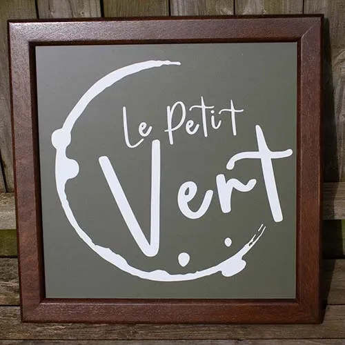 The frame on this sign was stain to an antique oak finish. Dark Oak Framed Sign