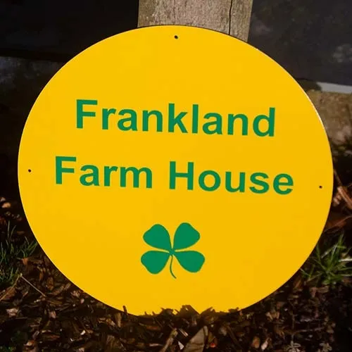 This has been cut in yellow aluminium composite with green lettering. Round Value House Sign