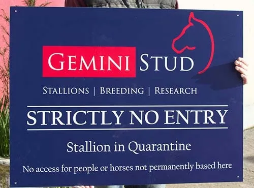 Blue sign with cut vinyl lettering in red and white. Blue Aluminium Composite Sign