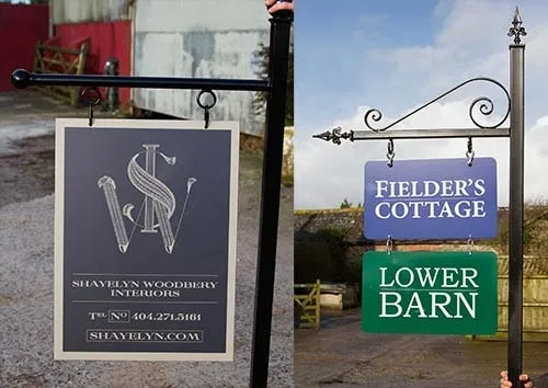 These are ideal wor wooden and metal signs. Steel Post and Hanging Arm