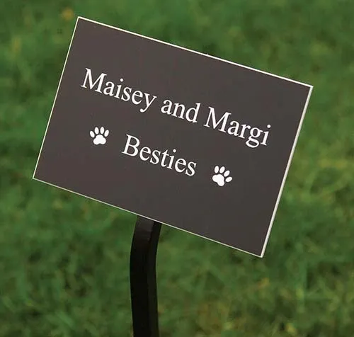 This was mounted on a wrought Iron Tree Stake Black Pet Memorial with White Text