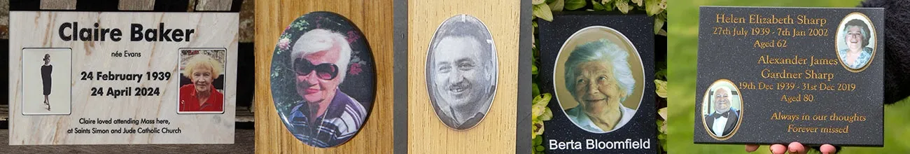 Porcelain photos as part of a memorial.