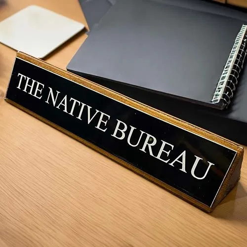 These are custom made for you. Aluminium desk name plate