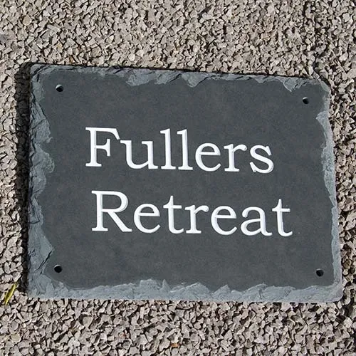 Rustic slate sign with engraved lettering painted white Rustic Slate Sign