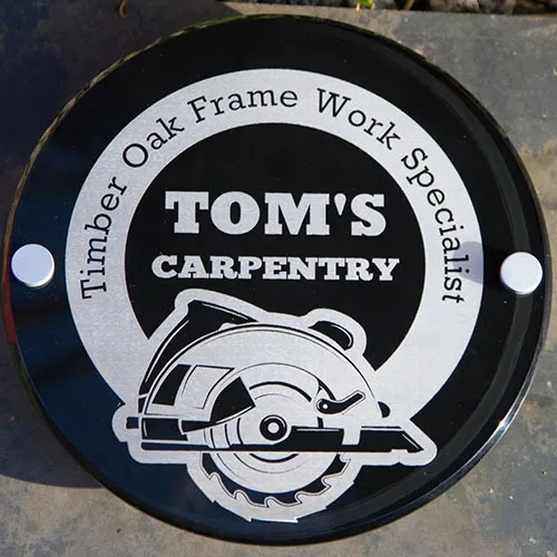 Painted acrylic plaque mounted with stand-off fixings for floating wall effect