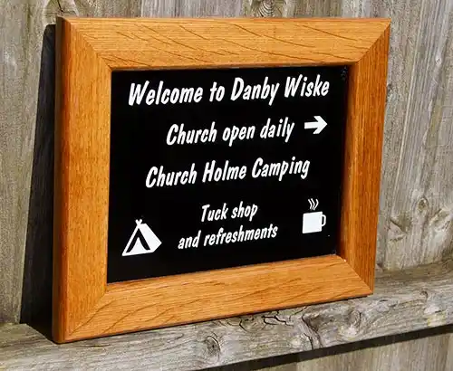 Aluminium compopsite framed with natural oak. Oak Framed Sign